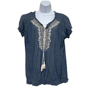Women's Large Pullover Top Short Sleeve Tie V-Neck Design By-Tantrums